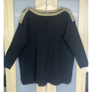 Ralph Lauren Womens 2X Pullover 3/4 Sleeve Black Gold Seater Top Casual Preppy